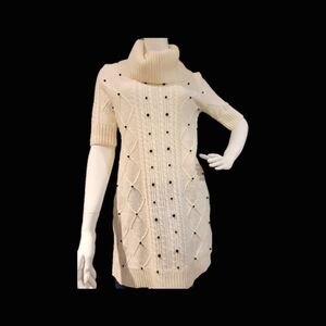 London Times Sweater, off white beads along front, size M